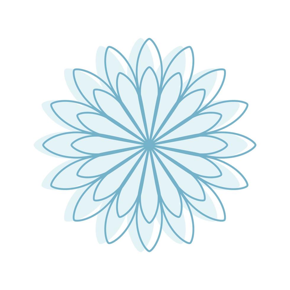 Linear vector isolated ornament. A simple snowflake, a winter pattern. Contour blue flower.