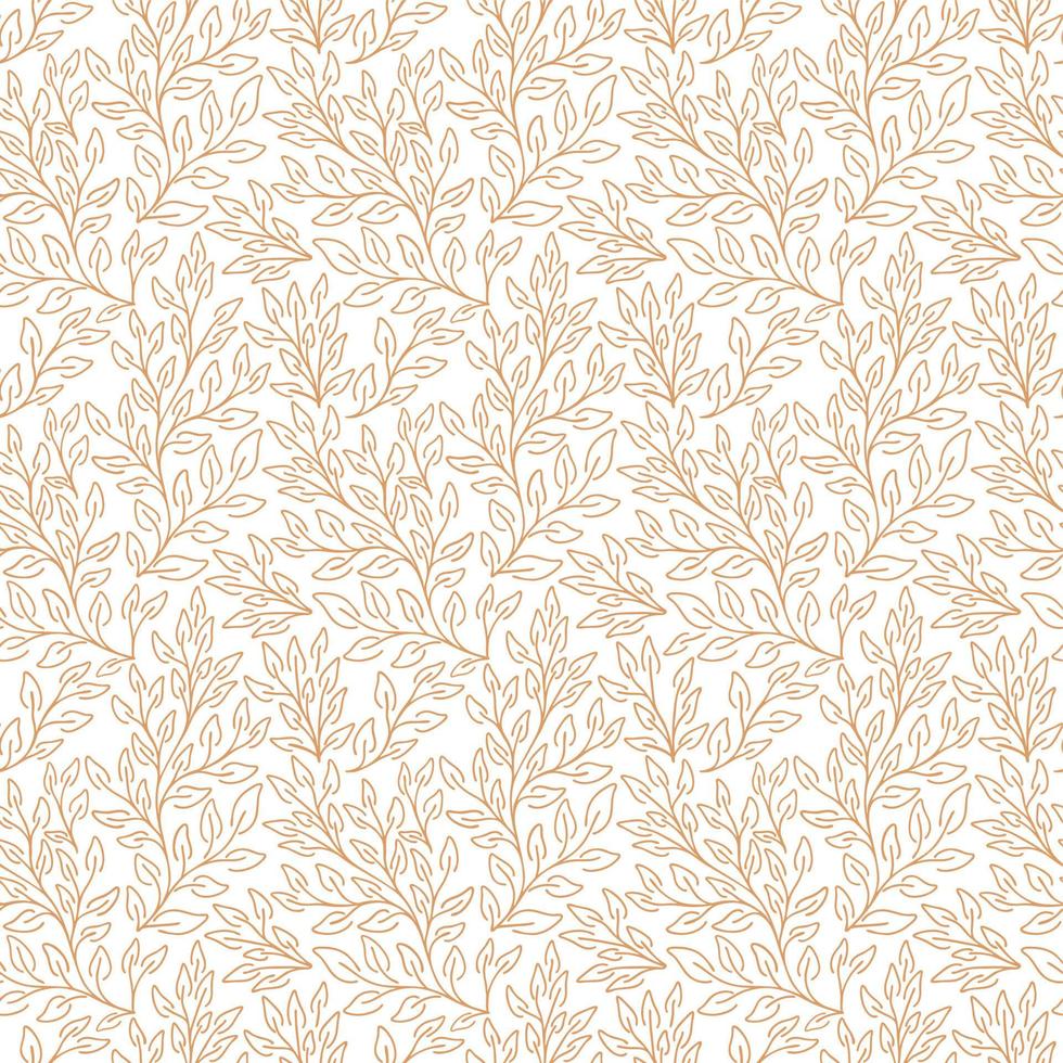 Vector natural seamless pattern. Brown contour floral pattern on white background. Monochrome background with leaves. Summer print