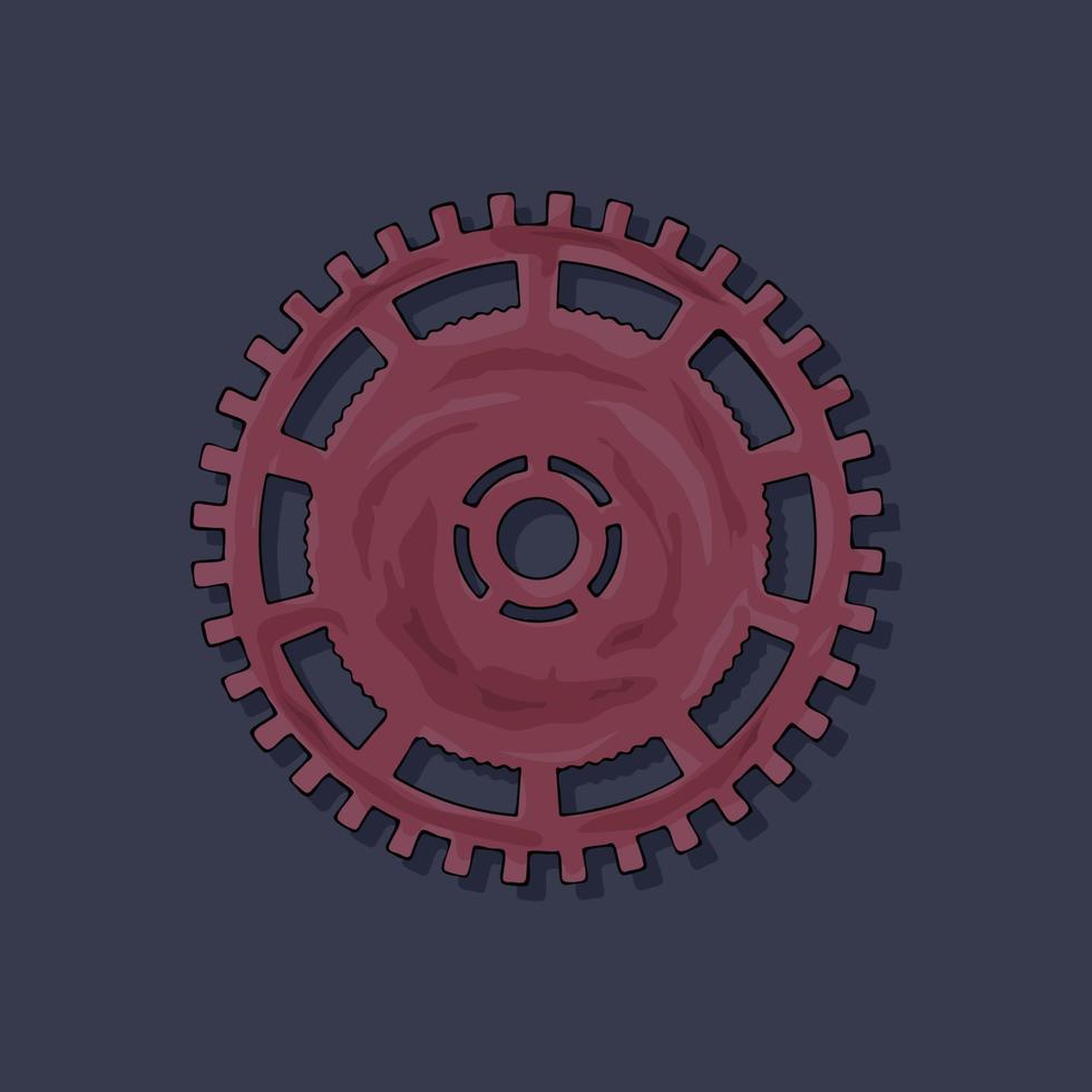 Gear. Vector illustration. The colored round jagged element of the mechanism. Isolated detail. Steampunk
