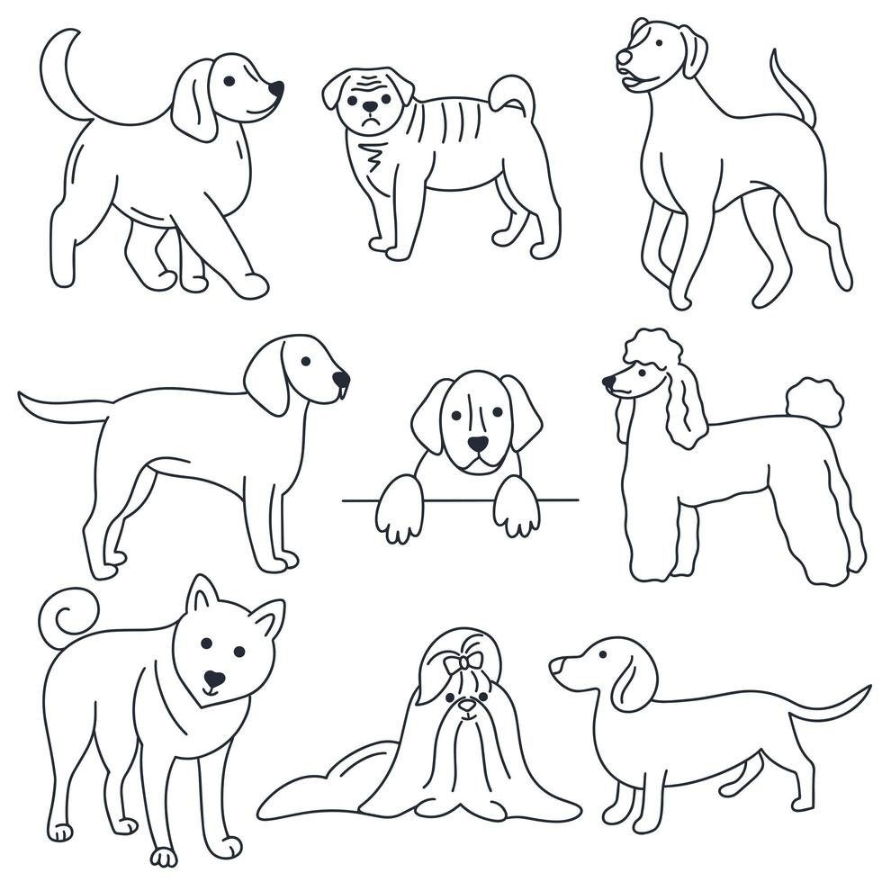 Dogs doodle set vector