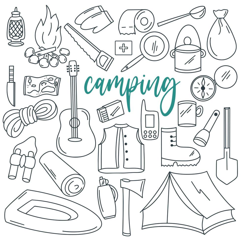 Camping doodle set vector