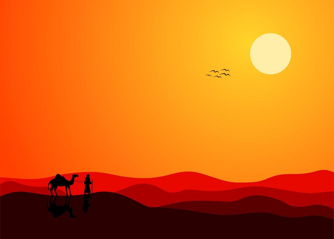 ilustración de la puesta de sol en el diseño del vector del desierto