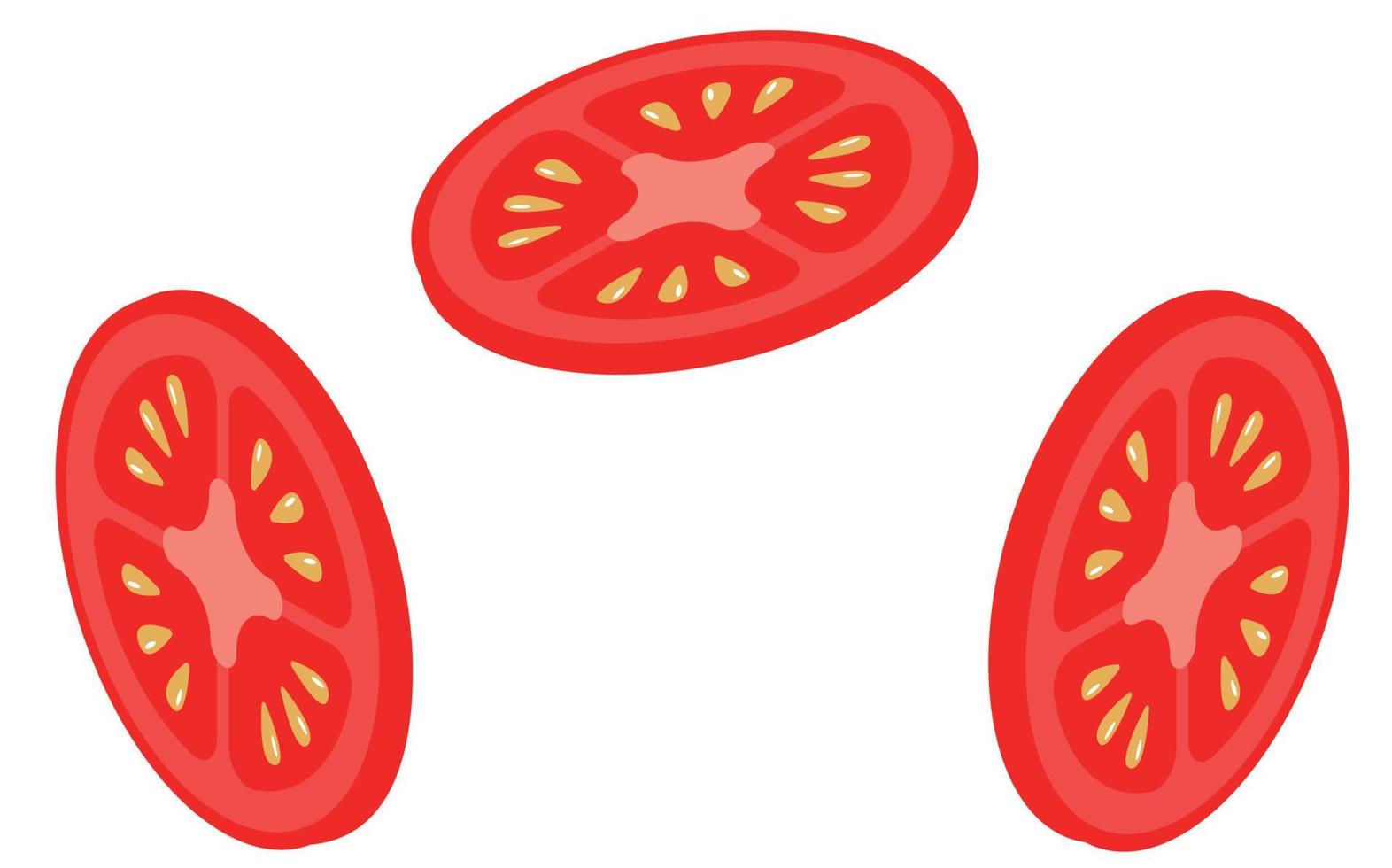 A set of tomatoes. Tomatoes cut on a white background.Fresh red vegetable.Isometry. Vector illustration