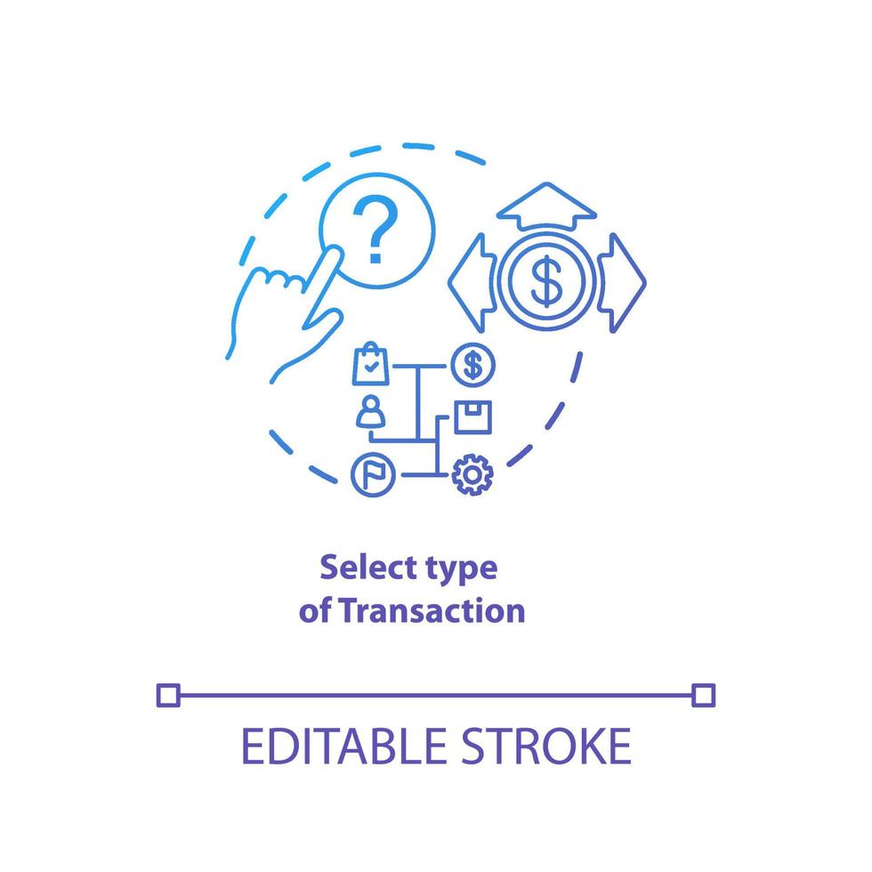 Select type of transaction blue gradient concept icon. ATM operation idea thin line illustration. Money withdrawal procedure. Cashpoint, cashline. Banking. Vector isolated outline drawing