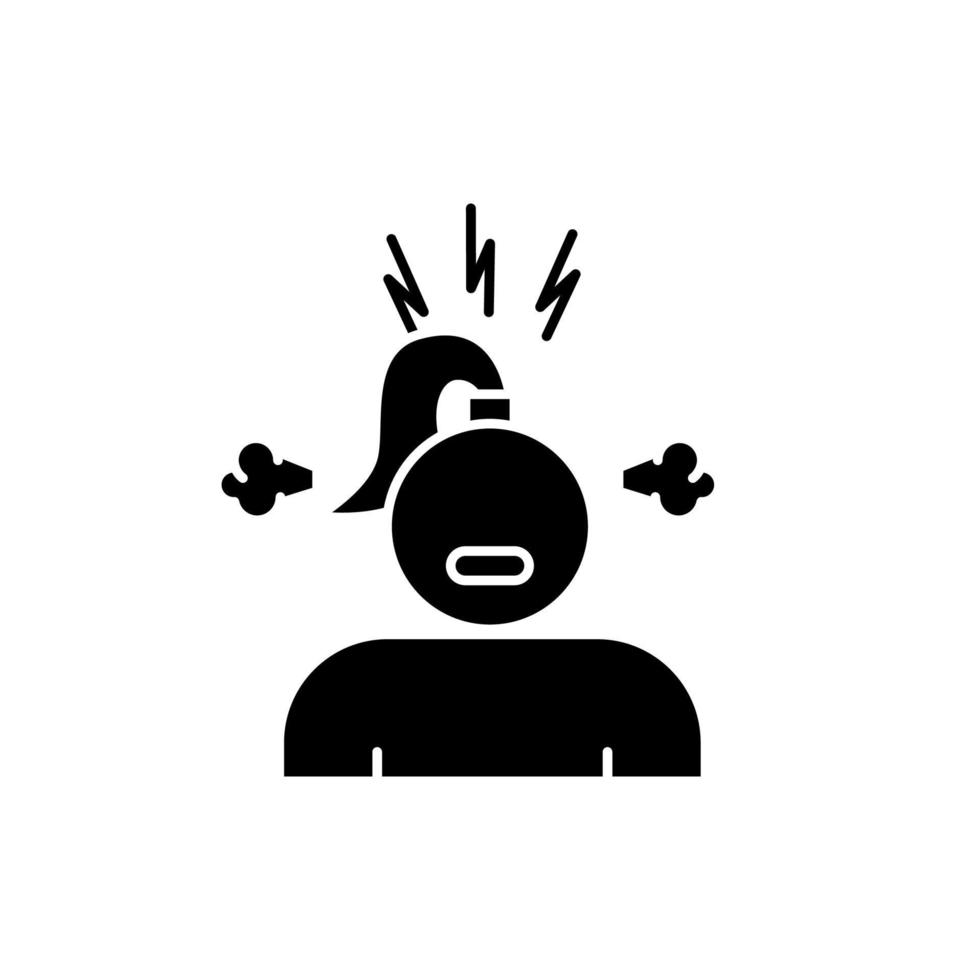 Irritability glyph icon. Annoyed girl. Angry woman. PMS symptom. Predmenstrual syndrome. Boiling emotion. Temper problem. Silhouette symbol. Negative space. Vector isolated illustration