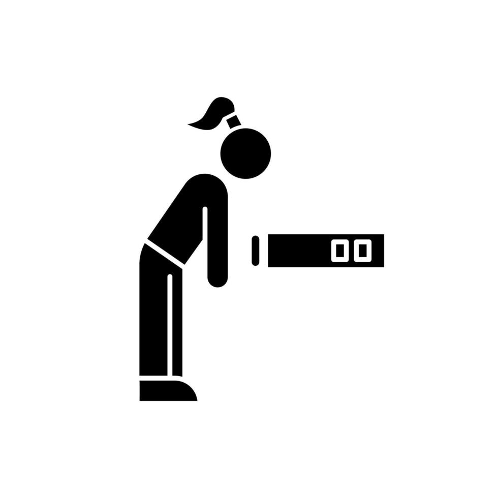 Fatigue glyph icon. Tired girl. Overworked woman. Exhausted person. PMS