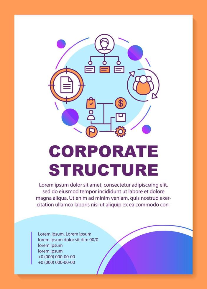 diseño de plantilla de póster de estructura corporativa. Gestión de recursos humanos. banner, folleto, diseño de impresión de folleto con iconos lineales. organización del negocio. diseños de página de folletos vectoriales para revistas, folletos publicitarios vector