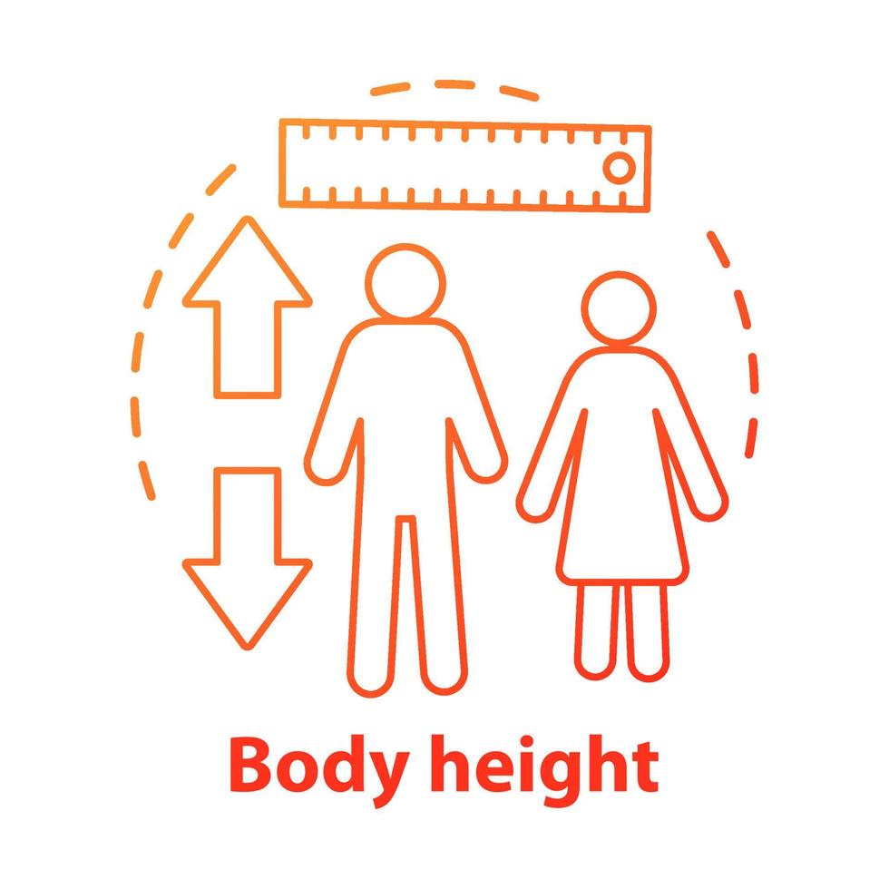 Body height monitoring concept icon. Checking body growth with measuring tools idea thin line illustration. Controlling male, female height. Vector isolated outline drawing. Editable stroke