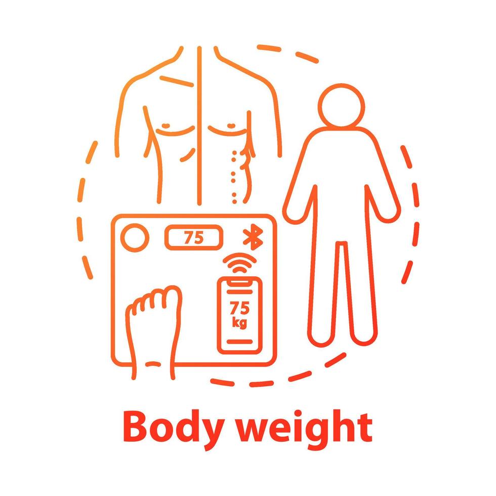 Body weight control concept icon. Fighting obesity, overweight problem idea thin line illustration. Electronic measuring scales. Checking body mass.Vector isolated outline drawing. Editable stroke vector