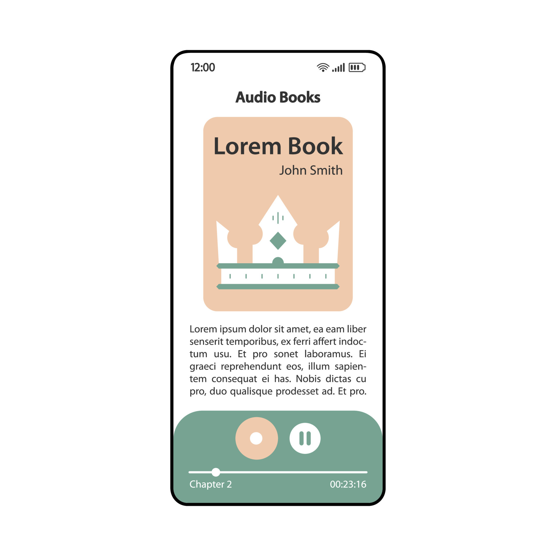 Audio books app smartphone interface vector template. Mobile