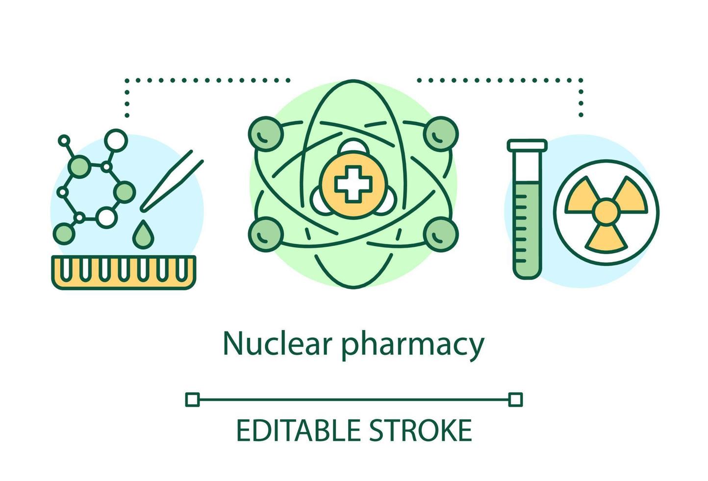 Pharmacy concept icon. Nuclear power medication idea thin line illustration. Radioactive element research. Chemotherapy and radioactive drugs. Vector isolated outline drawing. Editable stroke