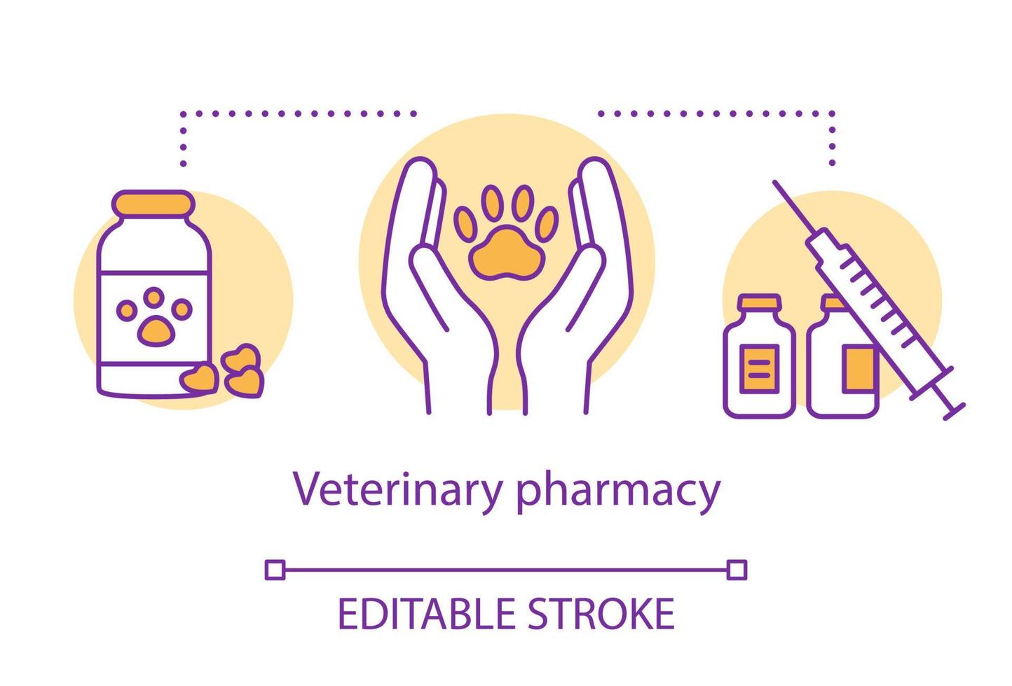 icono del concepto de farmacia. ilustración de línea delgada de idea de prescripción de medicamentos veterinarios. investigación y tratamiento de la terapia de medicina animal. cuidado de la salud de las mascotas. dibujo de contorno aislado vectorial. trazo editable vector