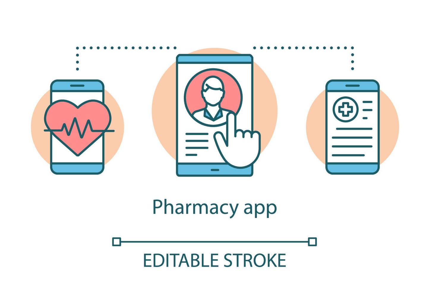 Pharmacy app concept icon. Online doctor consultation, medical advice idea thin line illustration. Clinic website. Practitioner appointment booking. Vector isolated outline drawing. Editable stroke