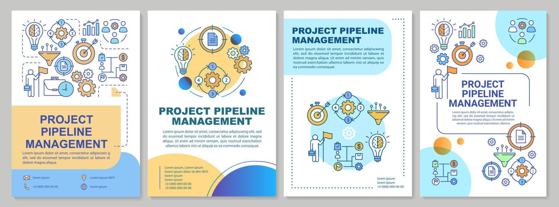 Project pipeline management brochure template layout. Flyer, booklet, leaflet print design with linear illustrations. Business development. Vector page layouts for magazines, annual reports, posters