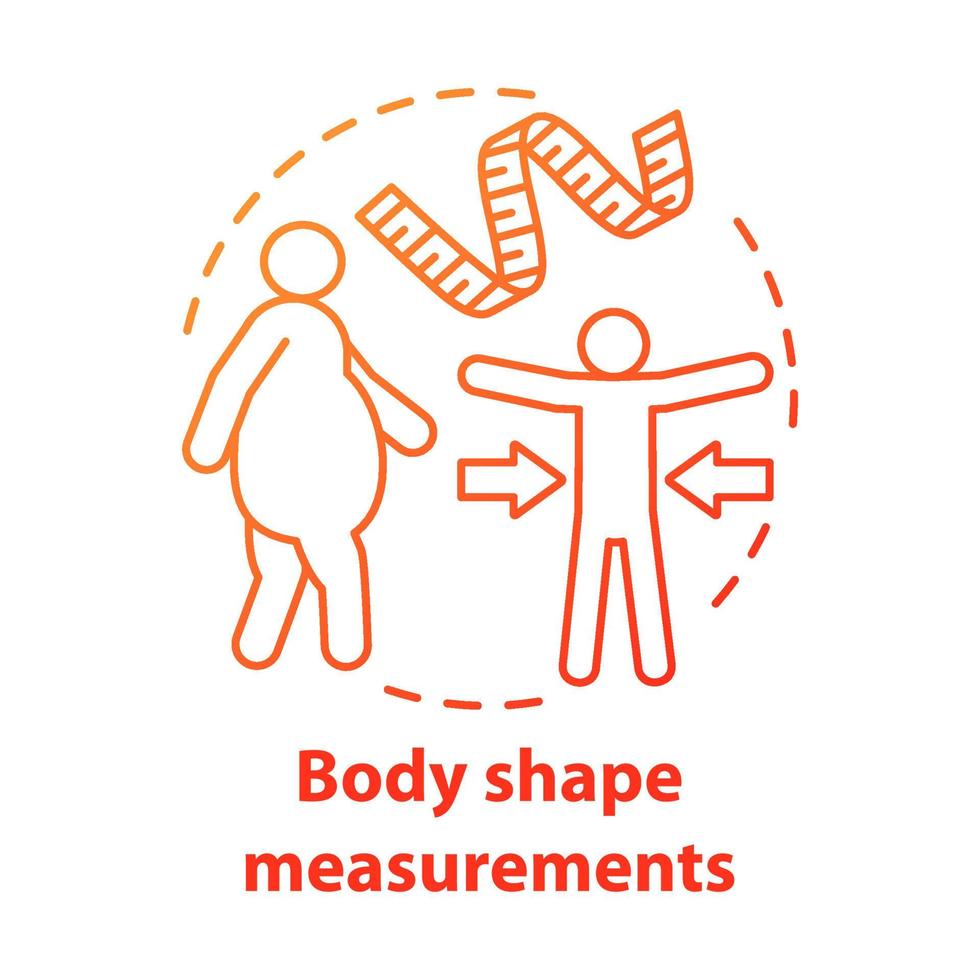 Body shape measuring concept icon. Fighting obesity, keeping fit, slim idea thin line illustration. Measuring tape. Controlling body mass. Vector isolated outline drawing. Editable stroke..