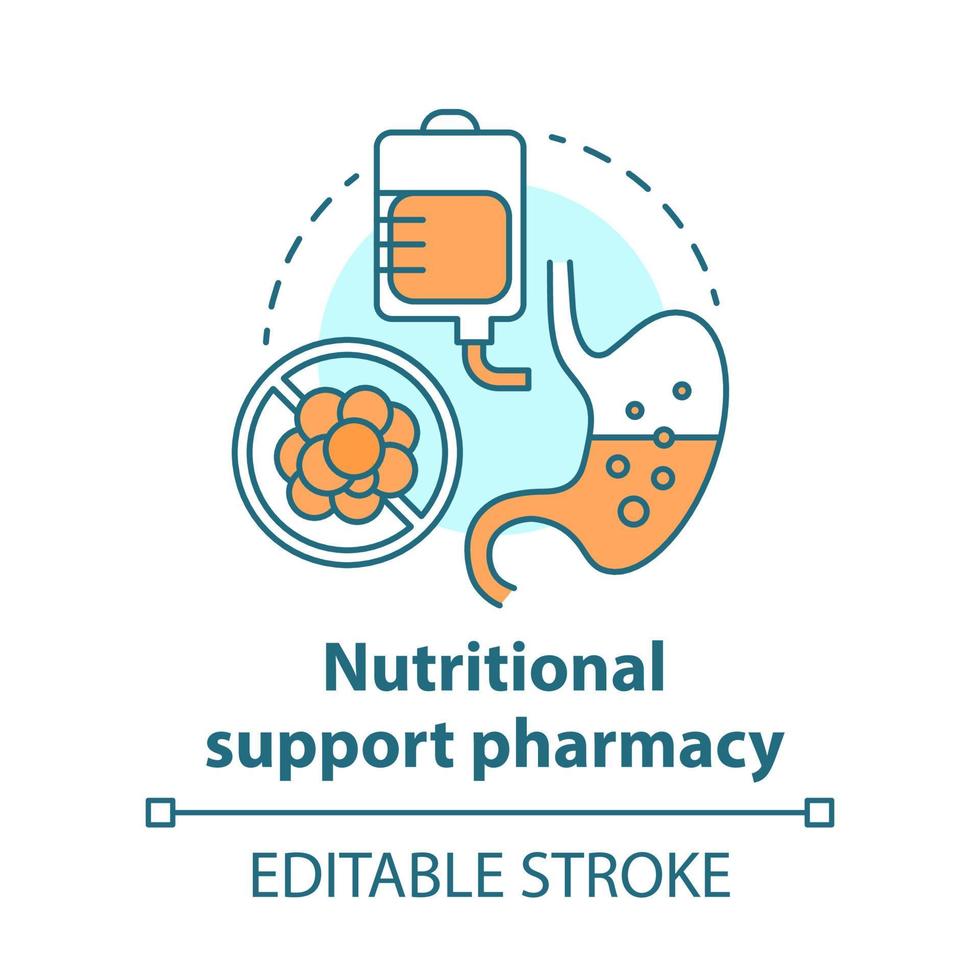 Nutritional support pharmacy concept icon. Medicine idea thin line illustration. Supplementary medication prescription. Assistive drug therapy. Vector isolated outline drawing. Editable stroke