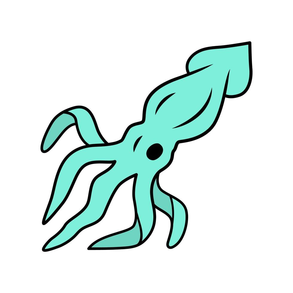 Squid blue color icon. Swimming marine animal with tentacles. Seafood restaurant. Underwater creature. Floating sea fish. Aquatic invertebrate mollusk. Isolated vector illustration