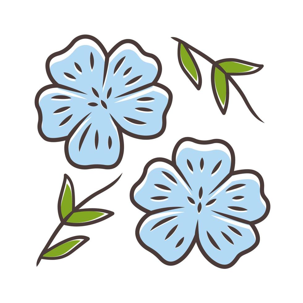 Blue flax plant color icon. Linen wild flower. Spring blossom. Blooming linum wildflower. Isolated vector illustration