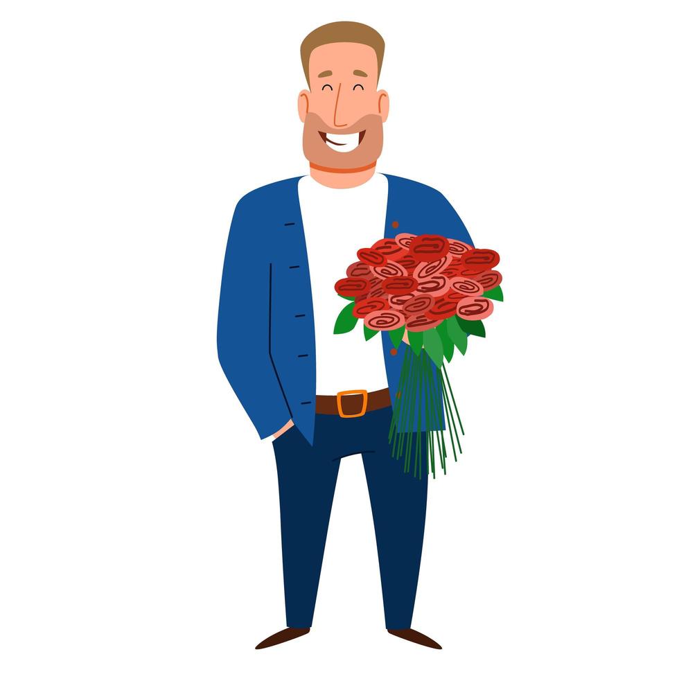 A strong man with flowers in his hand. vector