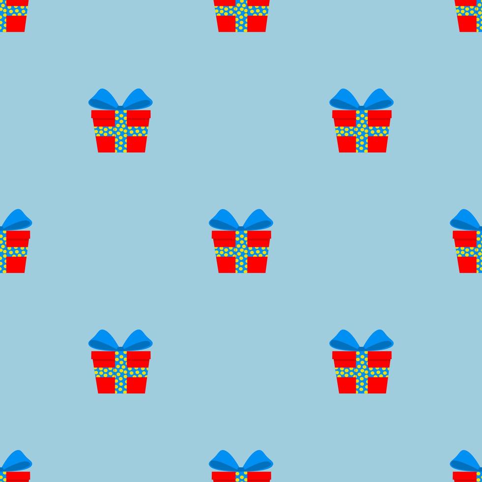 patrón sin costuras de regalos en cajas rojas con una cinta azul. vector