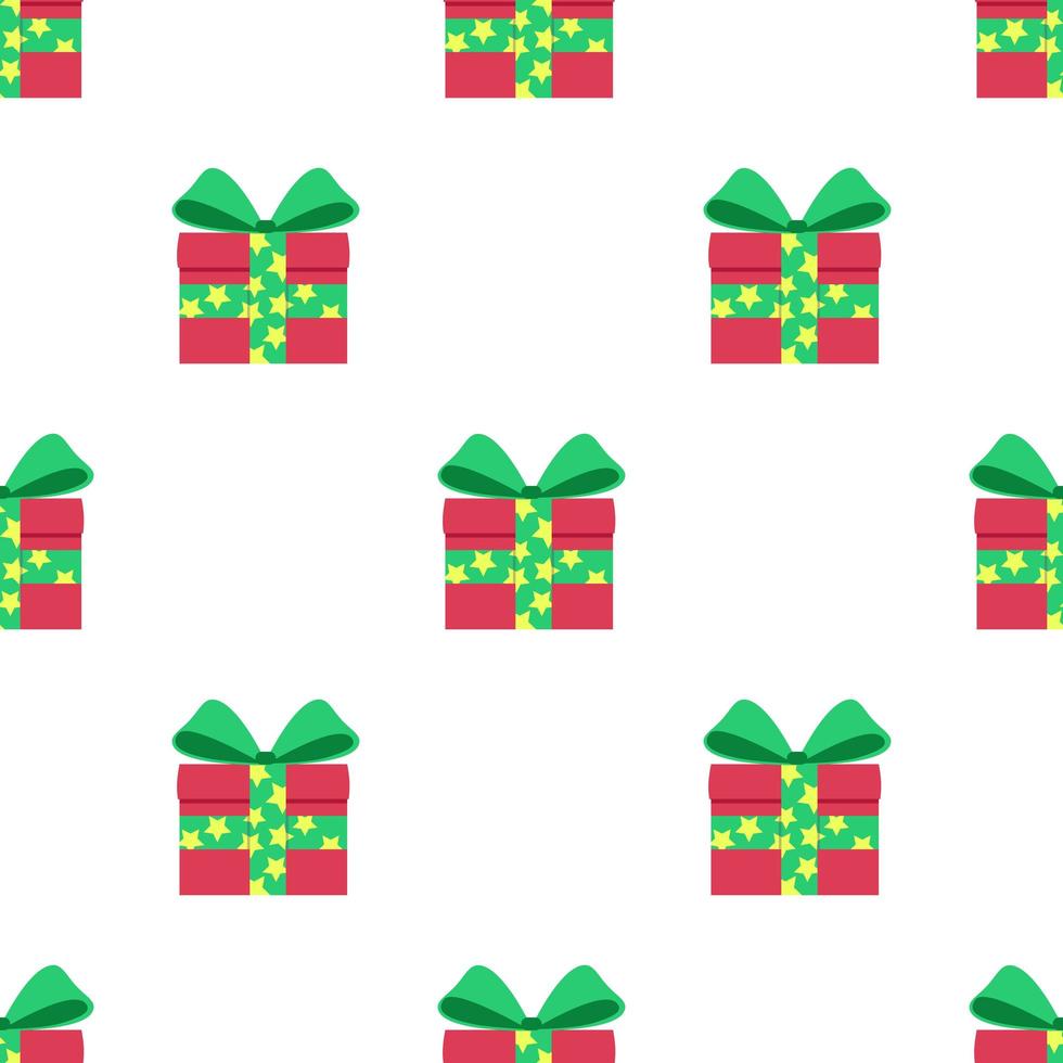 Seamless pattern of gifts in red boxes with a green ribbon. vector