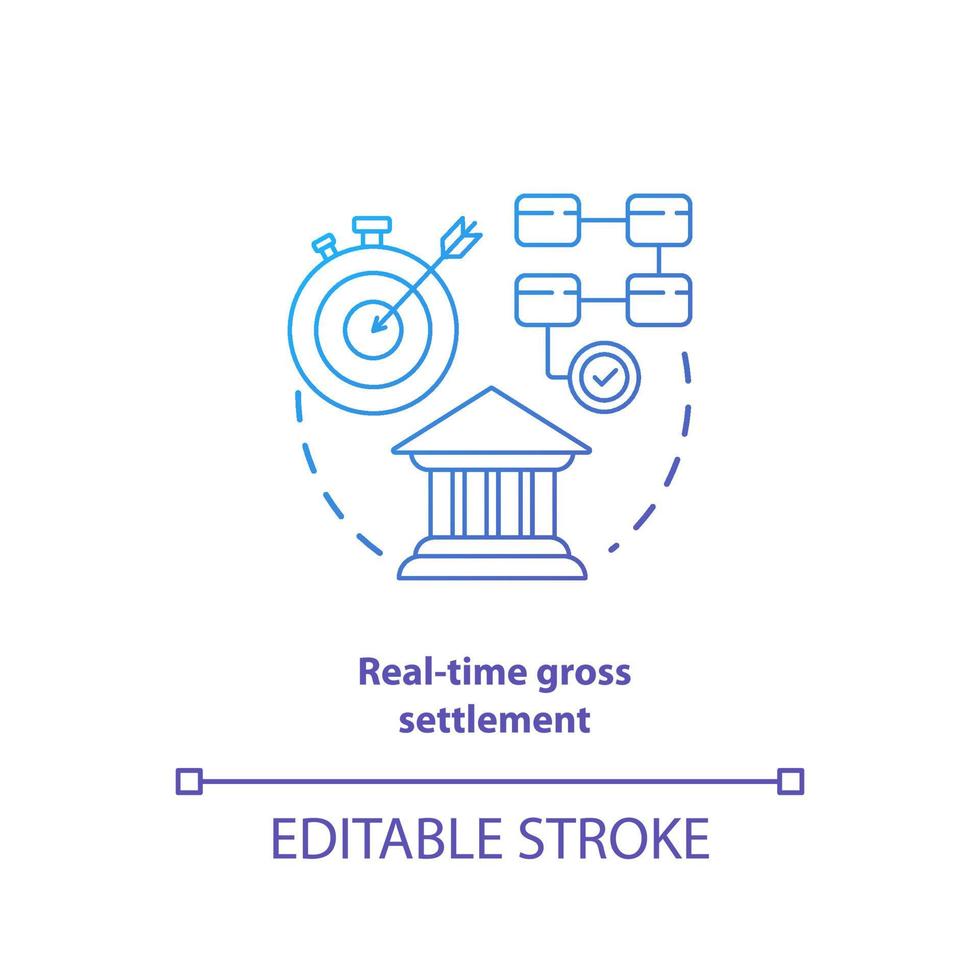 Real time gross settlement blue gradient concept icon. Funds transfer procedure idea thin line illustration. RTGS. Payment settling. Banking system. Vector isolated outline drawing
