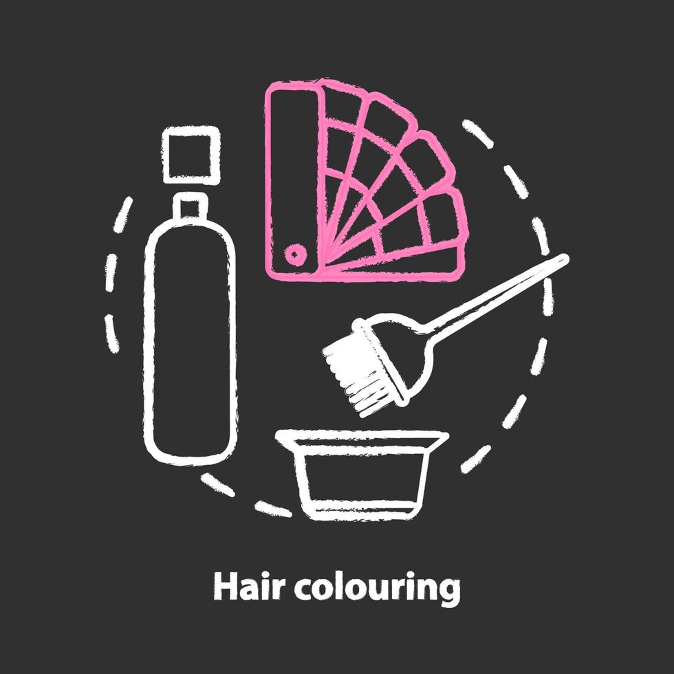 Hair colouring chalk concept icon. Hair highlighting and dyeing, hairdo. Hairstyling idea. Hairdresser, beautician salon, hairstylist parlor. Vector isolated chalkboard illustration