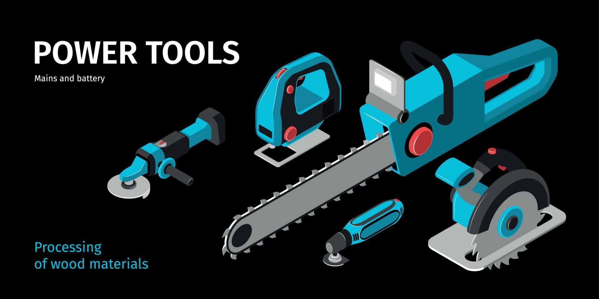 Power Tools Isometric Banner vector