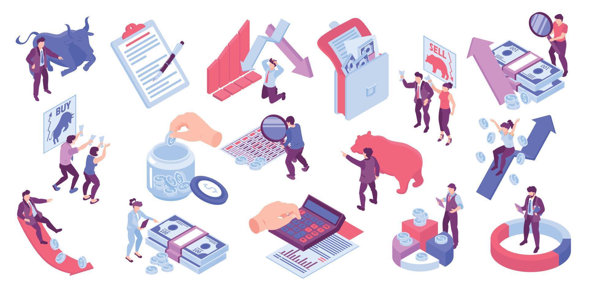 Isometric Finance Set vector