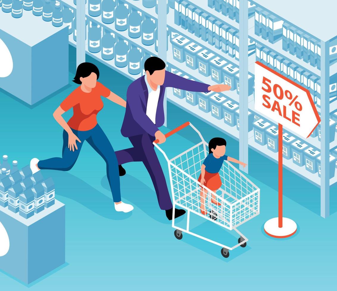 Family Shopping Isometric Background vector