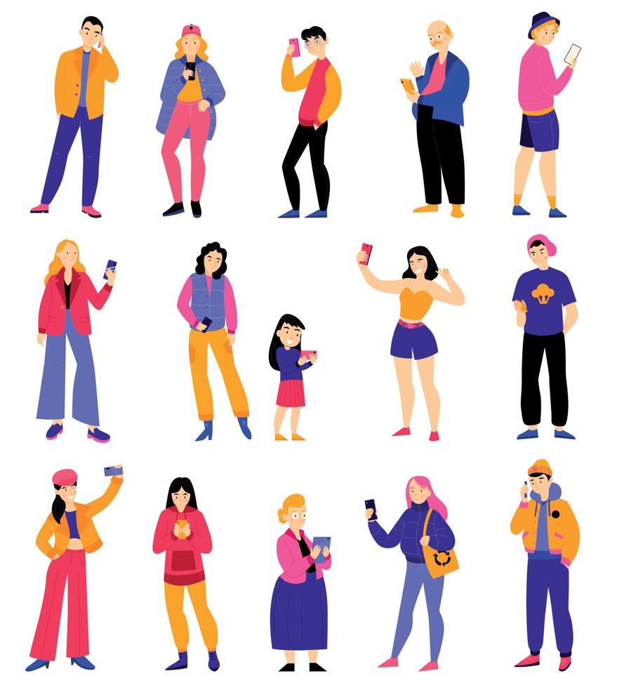 People With Smartphones Set vector