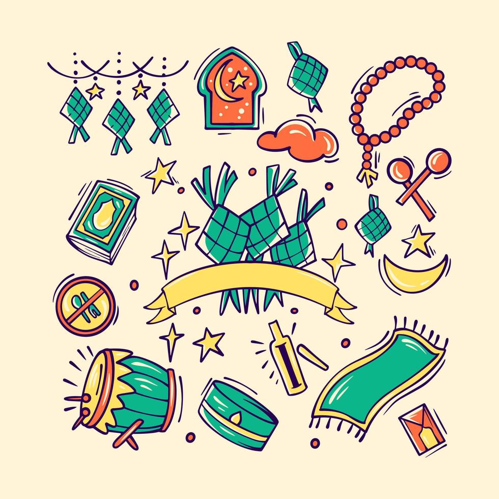 Ramadhan Doodles Illustration Set vector