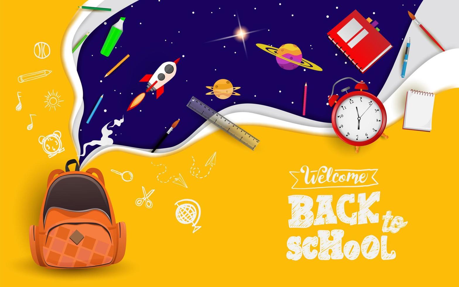 Back to school with school items and elements. space imagination. background and poster or promotion back to school vector