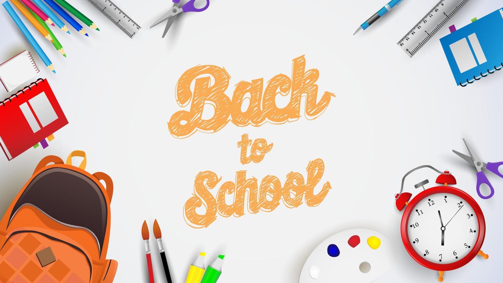 welcome back to school background. school supplies on white background vector