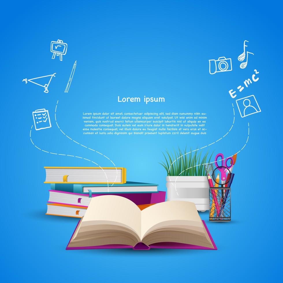 Welcome back to school with equipment. ready to study. vector