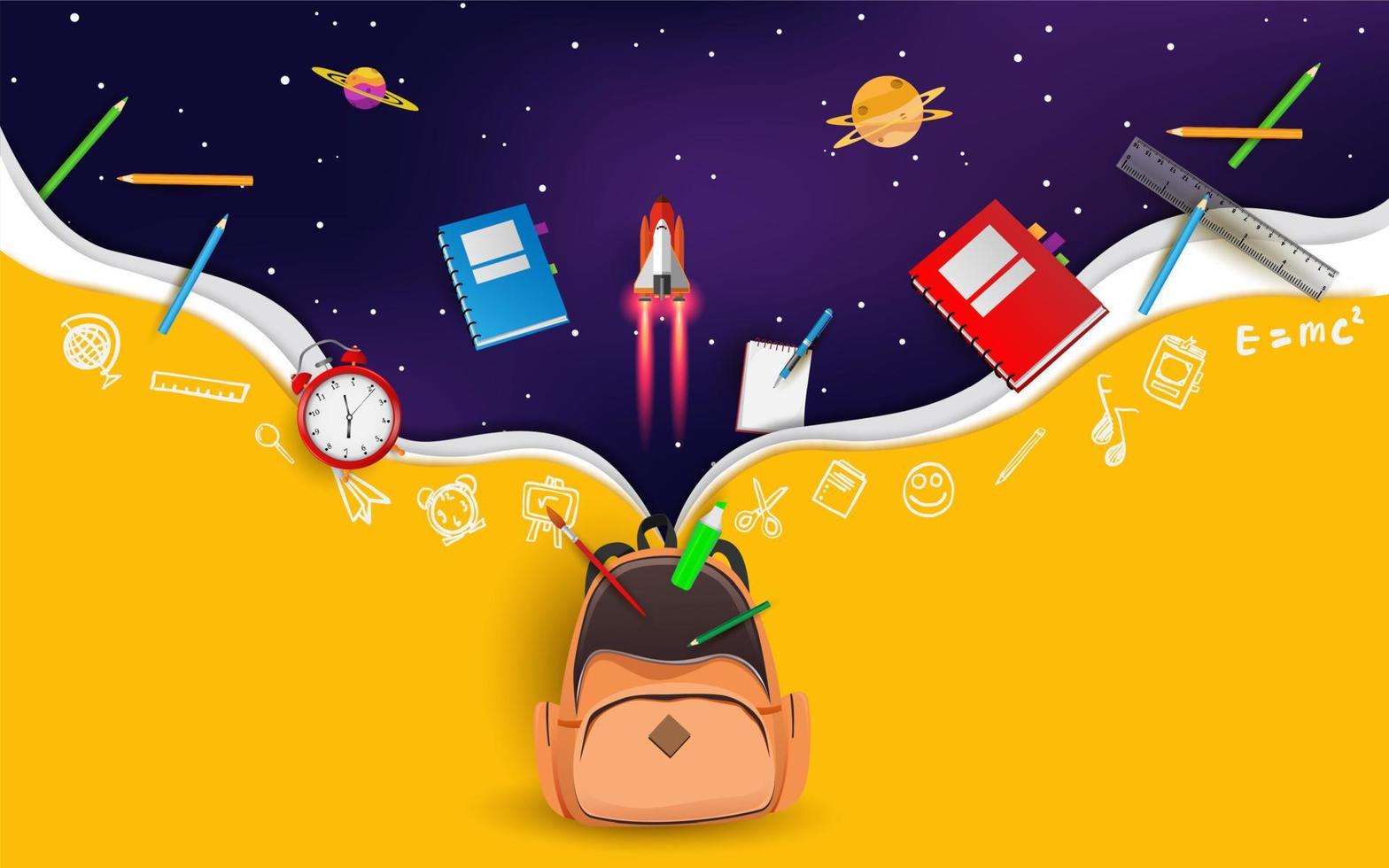 Back to school with school items and elements. space imagination. background and poster or promotion back to school vector