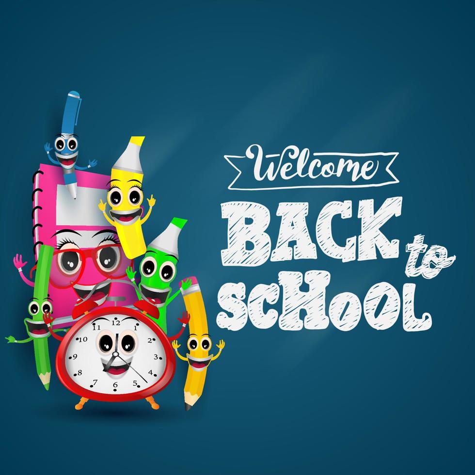 welcome back to school with funny characters vector