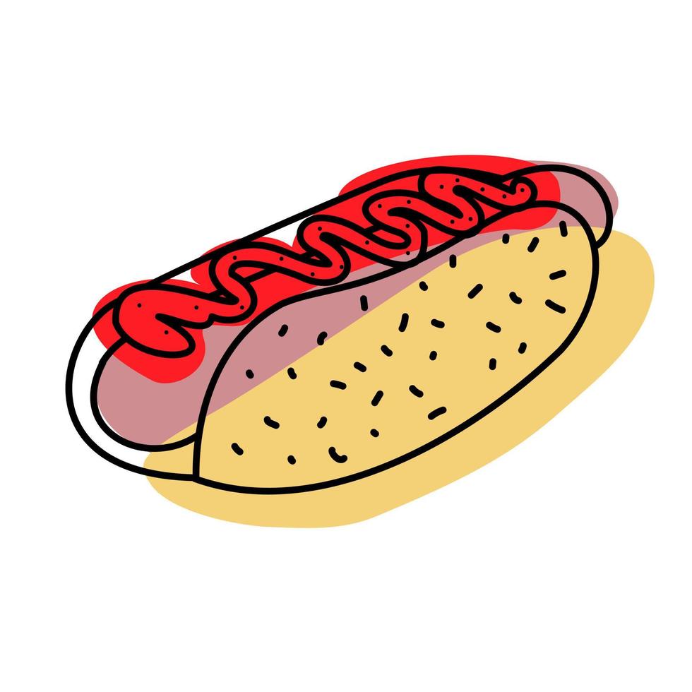 Tasty hot dog doodle icon vector for web.