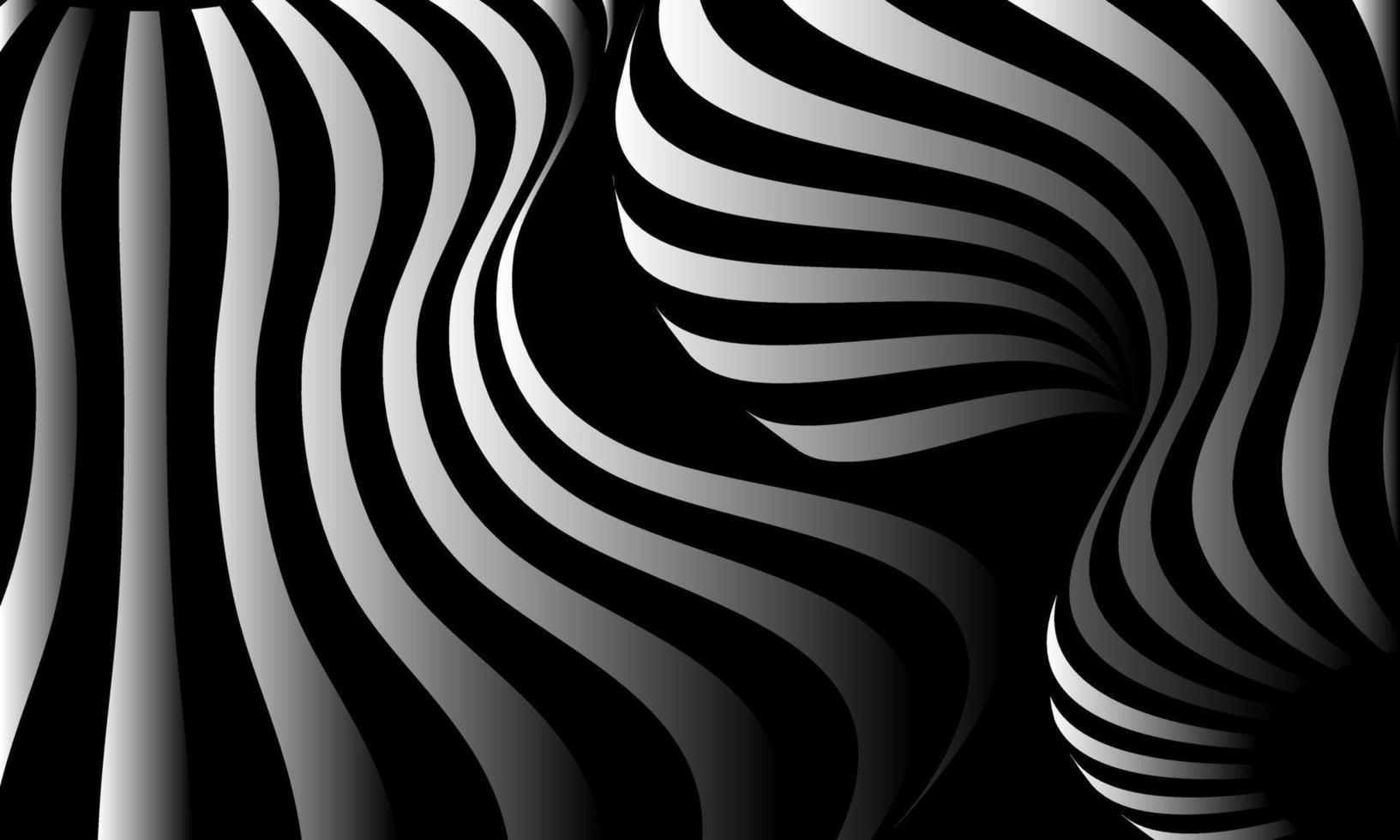 impresionante ilustración arte óptico ilusión de rayas geométricas en blanco y negro línea abstracta superficie que fluye parte 8 vector