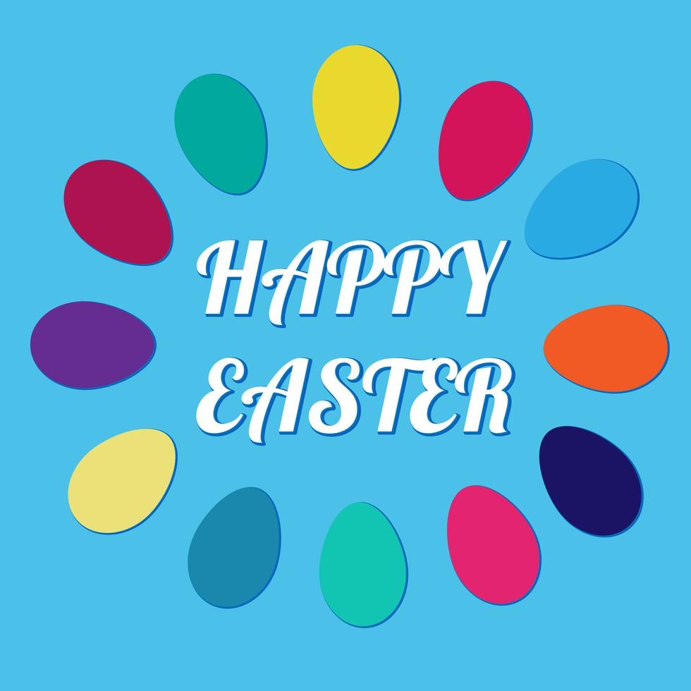 Happy Easter square banner vector illustration with colorful eggs