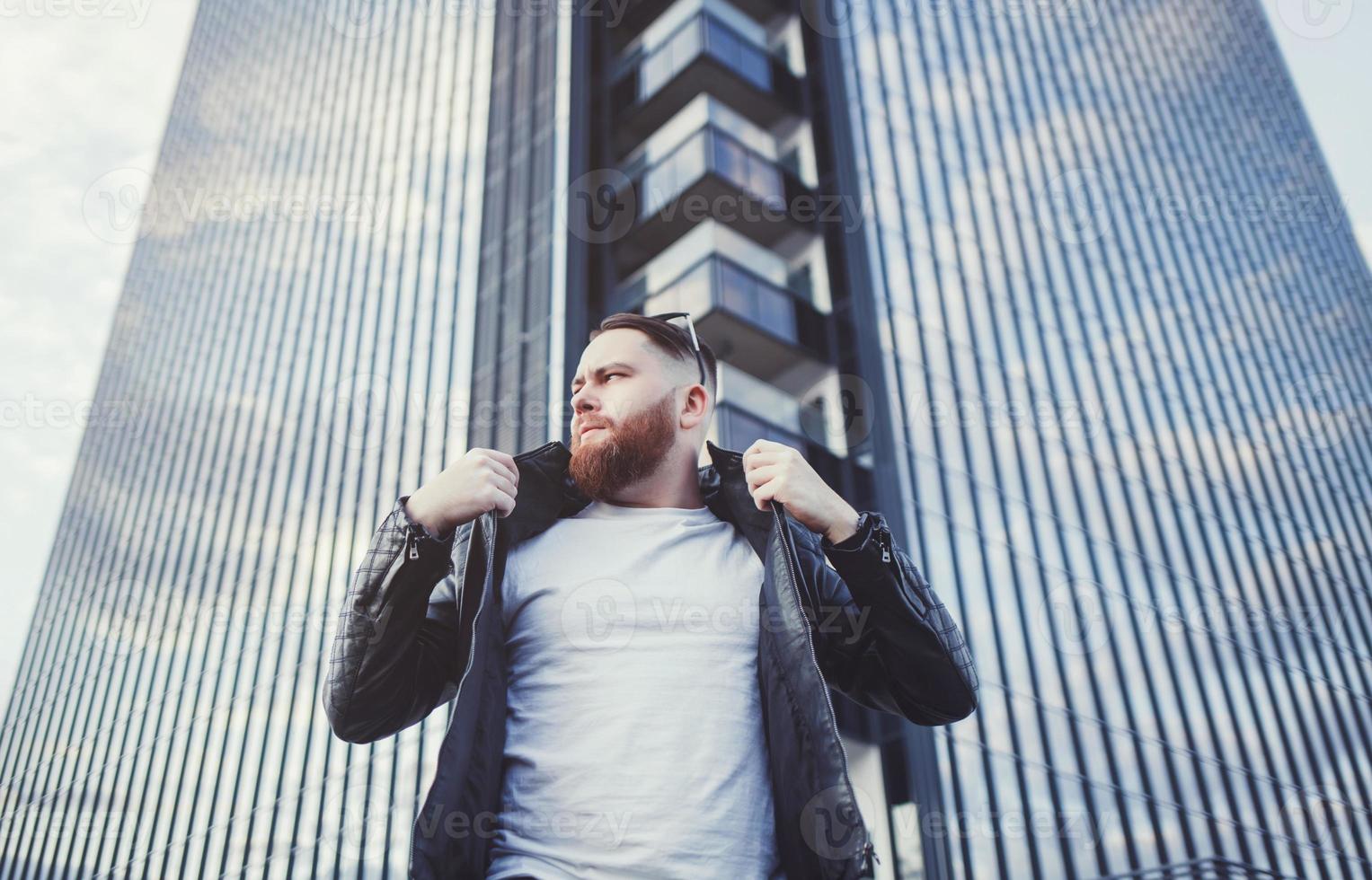 man in a leather jacket photo