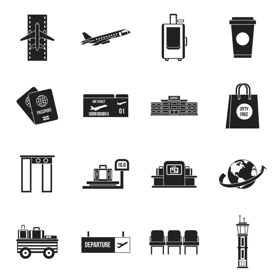 conjunto de iconos de aeropuerto, estilo simple vector