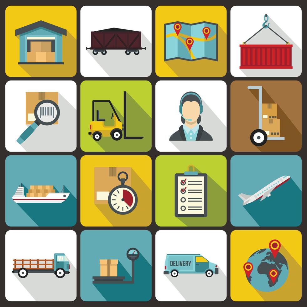 Logistic icons set, flat style vector
