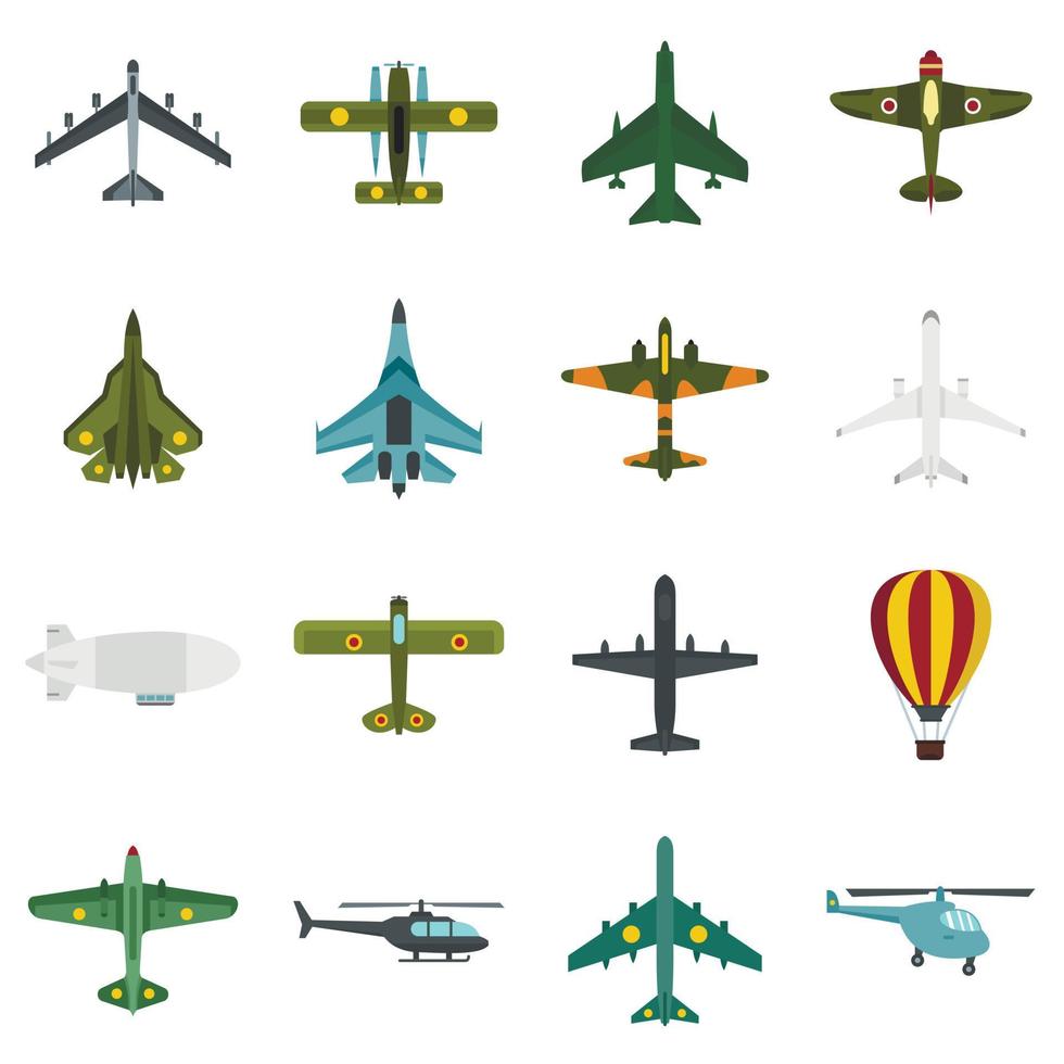 Aviation icons set, flat style vector