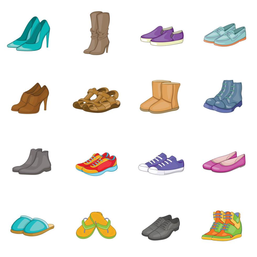 Shoe icons set, cartoon style vector