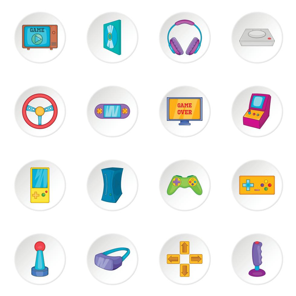 conjunto de iconos de videojuegos, estilo de dibujos animados vector