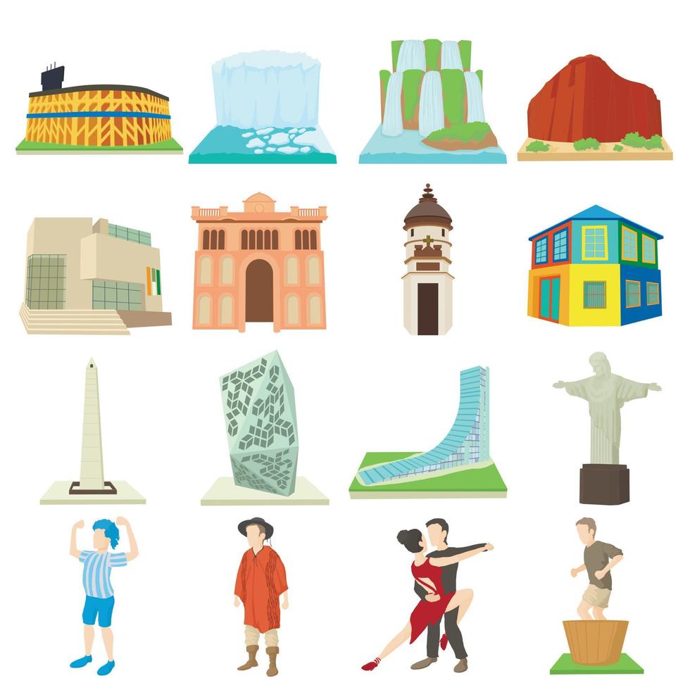 Argentina travel icons set, cartoon style vector