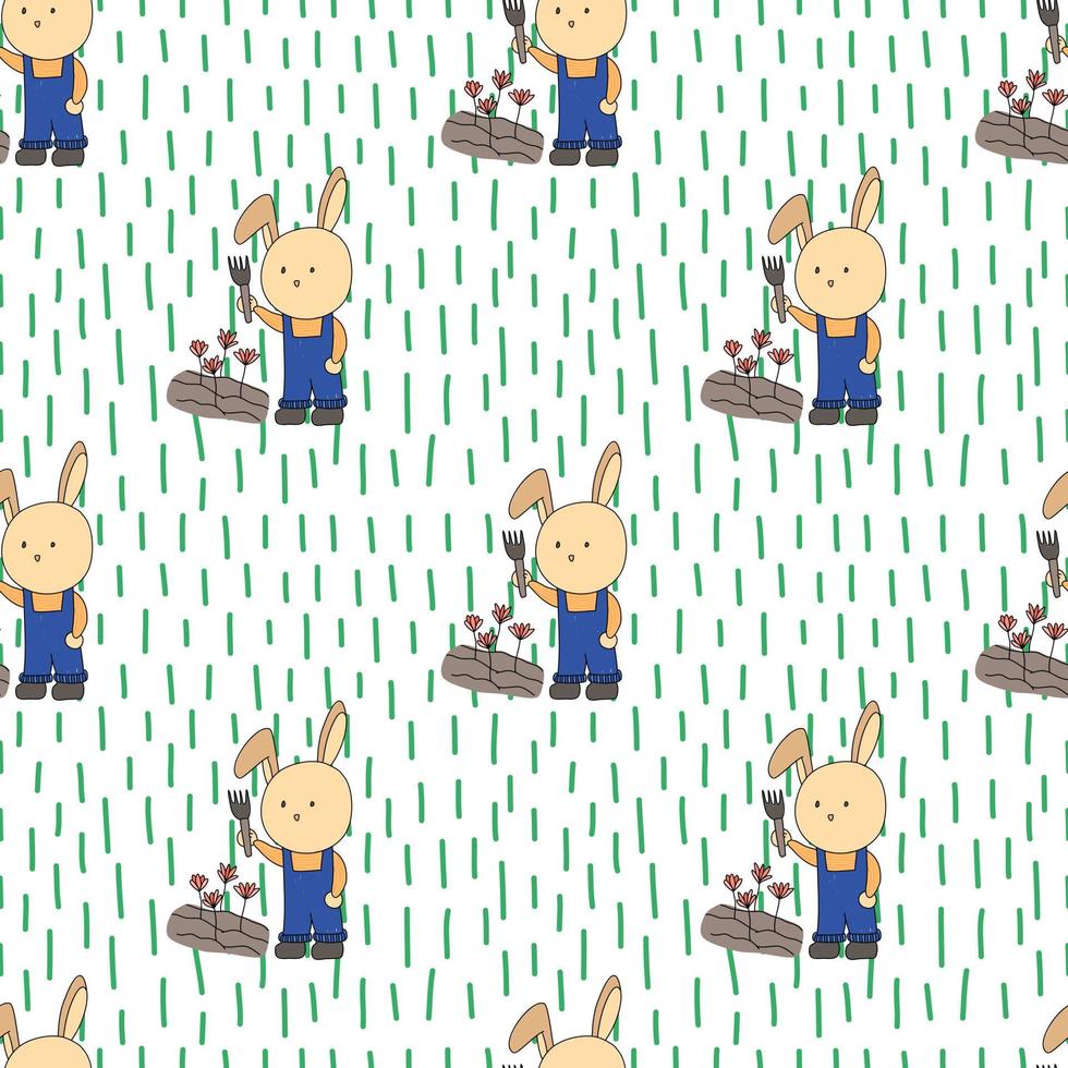 Seamless rabbit. Seamless background. Seamless pattern. Easter eggs and spring decoration pattern. Wrapping paper pattern. Seamless vector. Hand drawn vector. vector