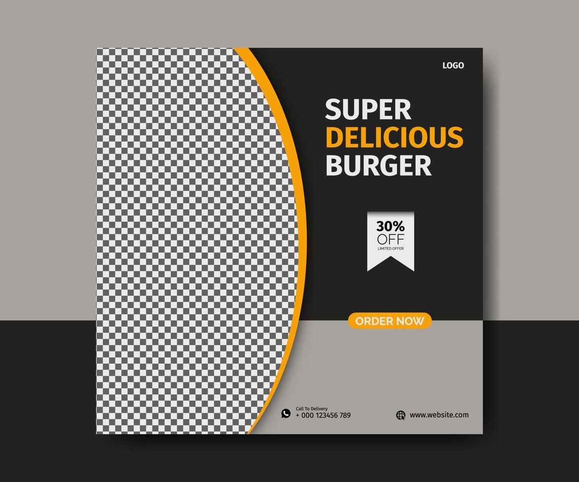 plantilla de diseño de banner de publicación de promoción de redes sociales de menú de comida de hamburguesa vector