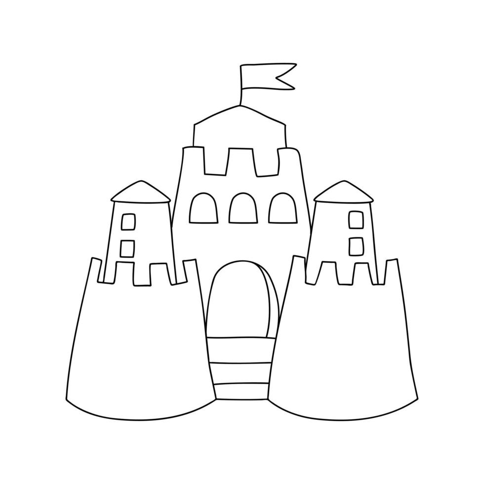 Sand castle simple outline vector illustration on white background ...